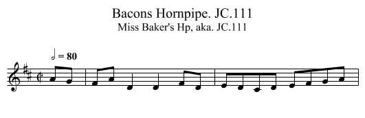 Bacons Hornpipe. JC.111 - staff notation