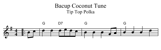 Bacup Coconut Tune - staff notation