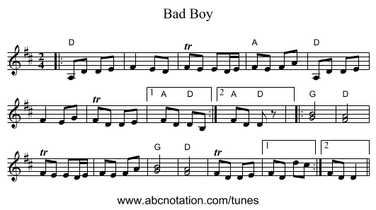 Bad Boy - staff notation
