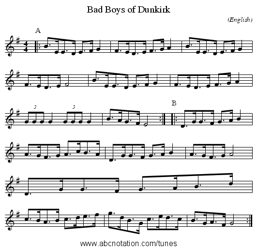 Bad Boys of Dunkirk - staff notation
