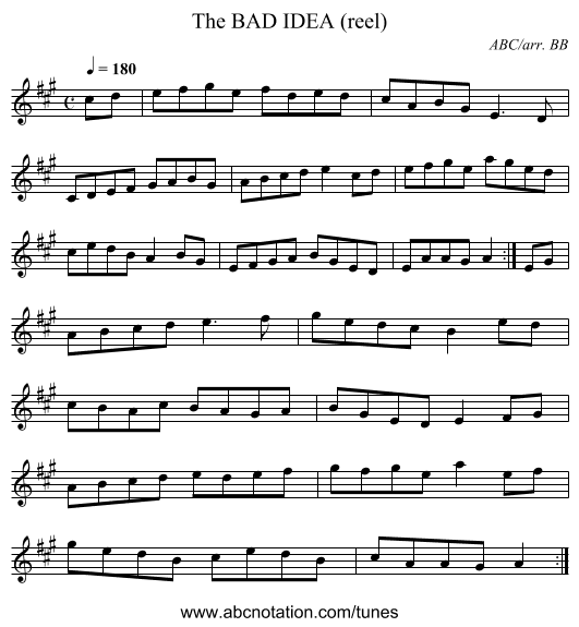 BAD IDEA (reel), The - staff notation