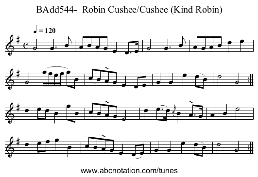 BAdd544- Robin Cushee/Cushee (Kind Robin) - staff notation