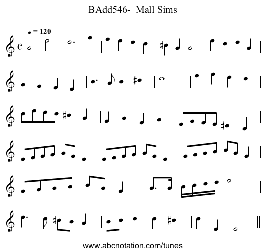 BAdd546-  Mall Sims - staff notation