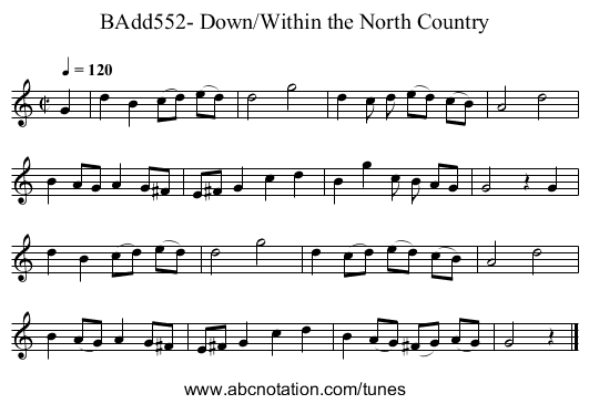 BAdd552- Down/Within the North Country - staff notation