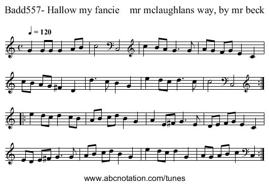 Badd557- Hallow my fancie mr mclaughlans way, by mr beck - staff notation
