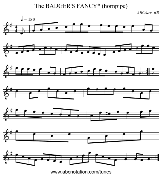 BADGER'S FANCY* (hornpipe), The - staff notation