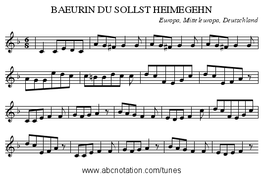 BAEURIN DU SOLLST HEIMEGEHN - staff notation