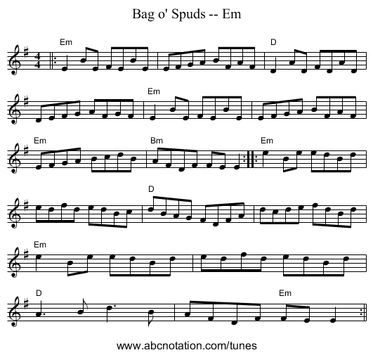 Bag o' Spuds -- Em - staff notation