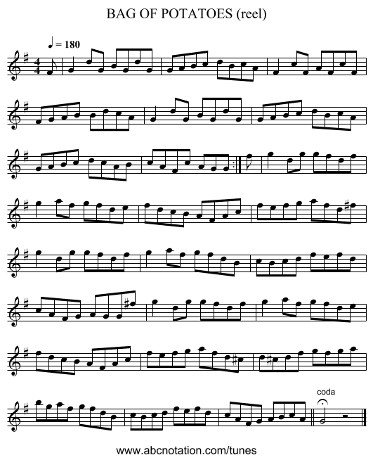 BAG OF POTATOES (reel) - staff notation