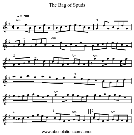 Bag of Spuds, The - staff notation