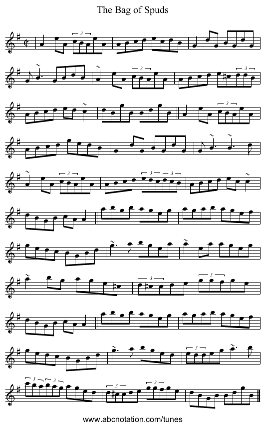 Bag of Spuds, The - staff notation