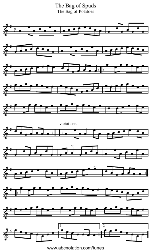 Bag of Spuds, The - staff notation