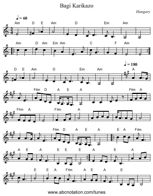 Bagi Karikazo - staff notation