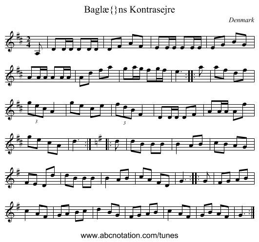 Baglæns Kontrasejre - staff notation