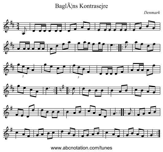 BaglÃ¦ns Kontrasejre - staff notation