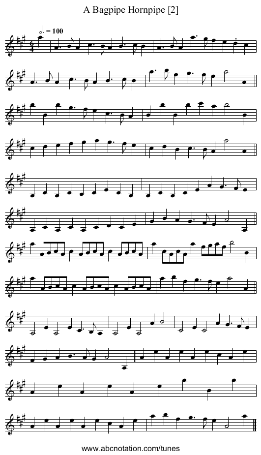 Bagpipe Hornpipe [2], A - staff notation
