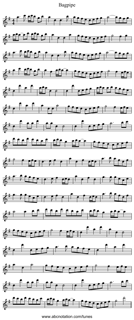 Bagpipe - staff notation