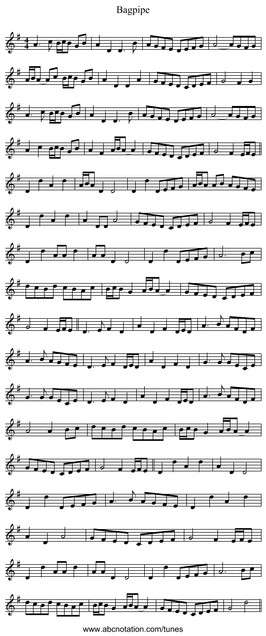 Bagpipe - staff notation