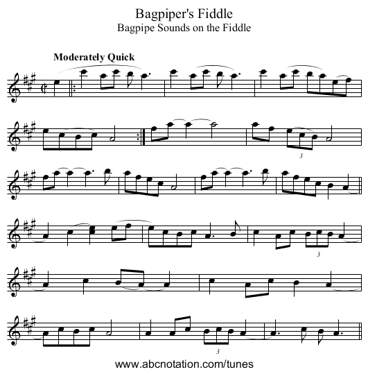 Bagpiper's Fiddle - staff notation
