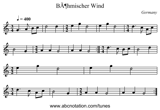 Böhmischer Wind - staff notation