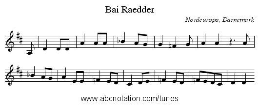 Bai Raedder - staff notation