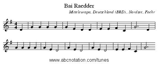 Bai Raedder - staff notation