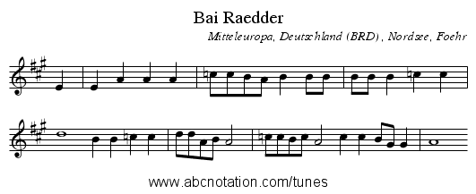 Bai Raedder - staff notation