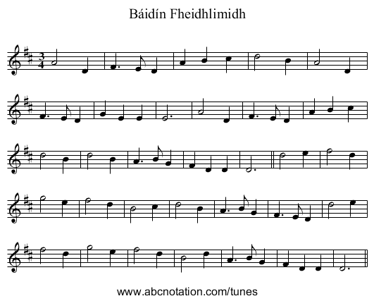 Báidín Fheidhlimidh - staff notation