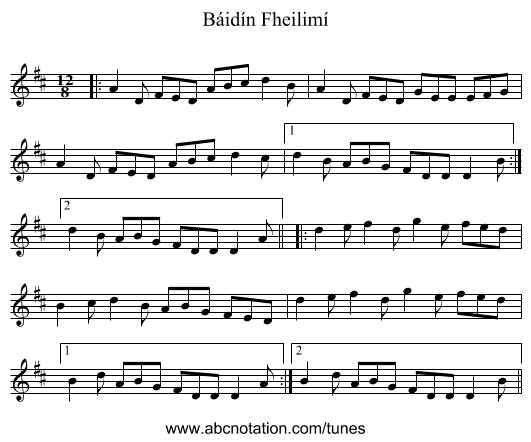 Báidín Fheilimí - staff notation
