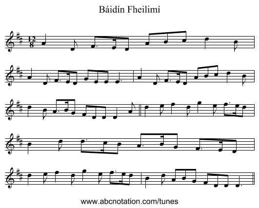 Báidín Fheilimí - staff notation