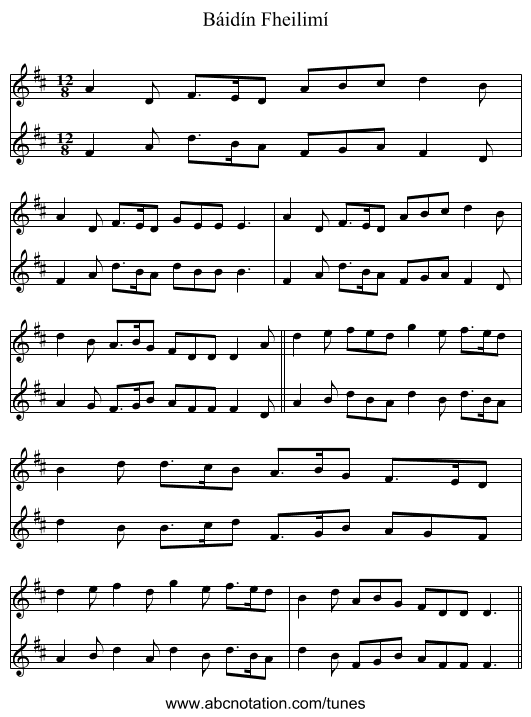 Báidín Fheilimí - staff notation