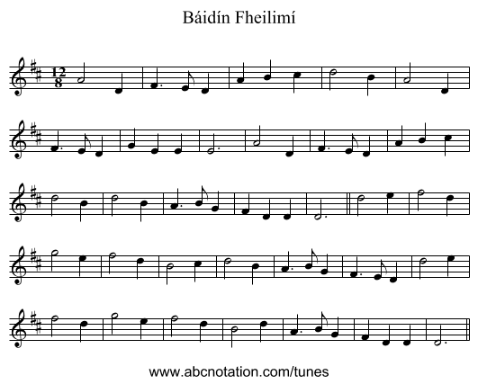 Báidín Fheilimí - staff notation