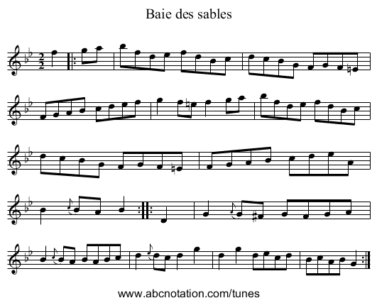 Baie des sables - staff notation