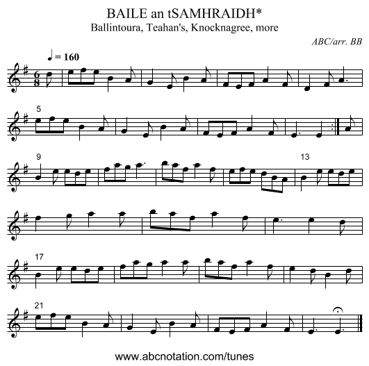 BAILE an tSAMHRAIDH* - staff notation