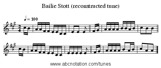 Bailie Stott (reconstructed tune) - staff notation