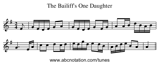 Bailiff's One Daughter, The - staff notation