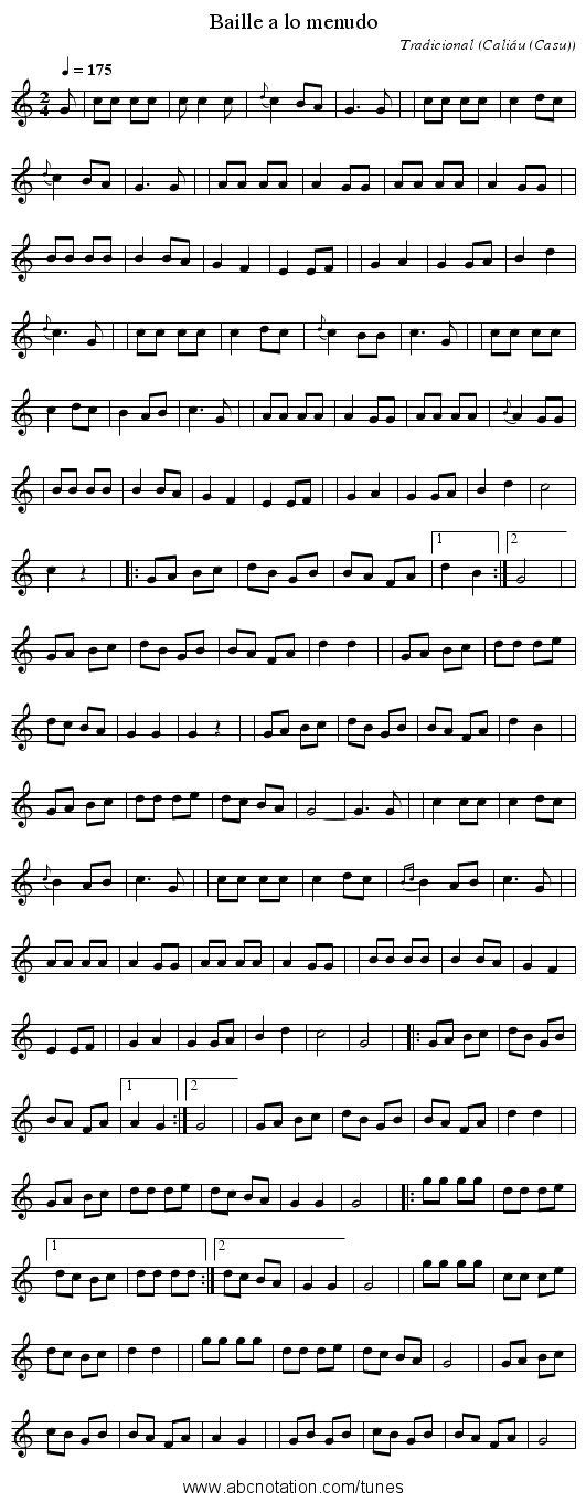 Baille a lo menudo - staff notation