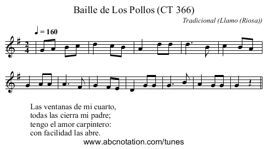 Baille de Los Pollos (CT 366) - staff notation