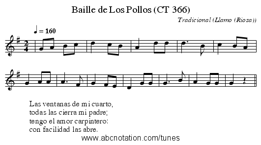 Baille de Los Pollos (CT 366) - staff notation
