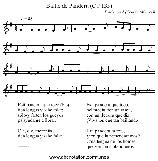 Baille de Panderu (CT 135) - staff notation