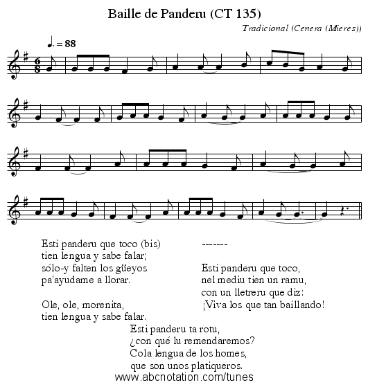 Baille de Panderu (CT 135) - staff notation
