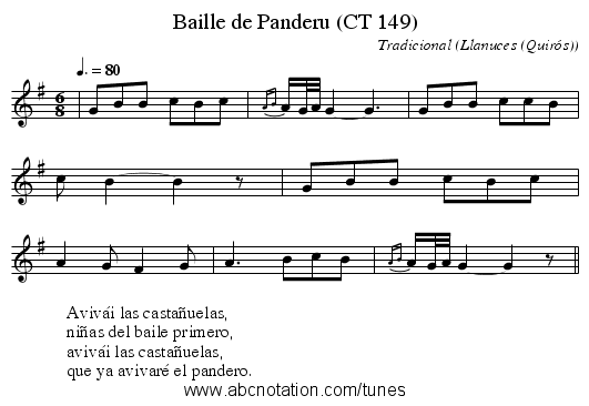 Baille de Panderu (CT 149) - staff notation