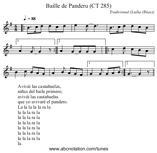 Baille de Panderu (CT 285) - staff notation