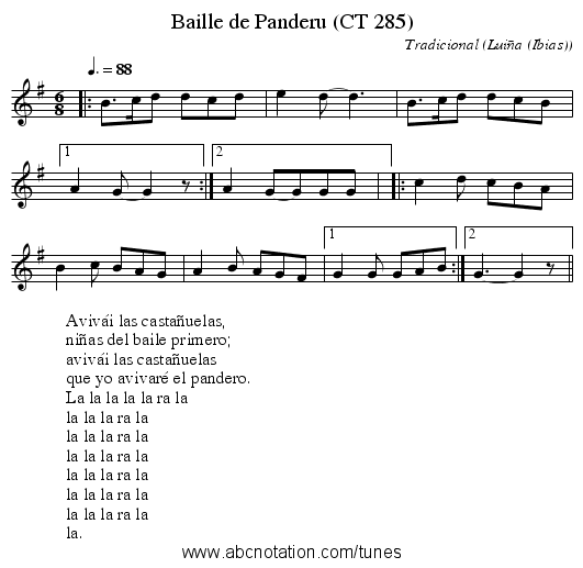 Baille de Panderu (CT 285) - staff notation