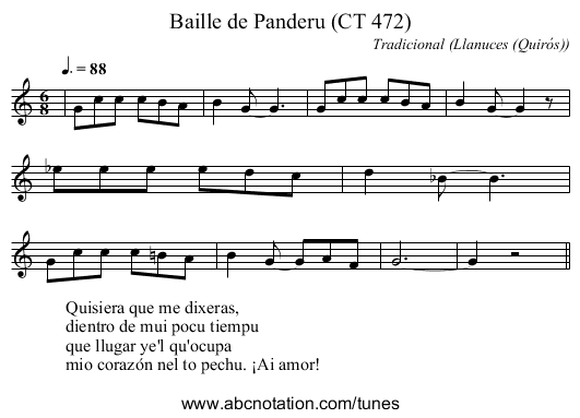 Baille de Panderu (CT 472) - staff notation