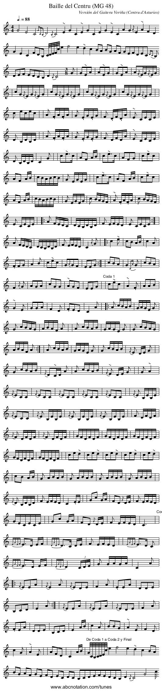 Baille del Centru (MG 48) - staff notation