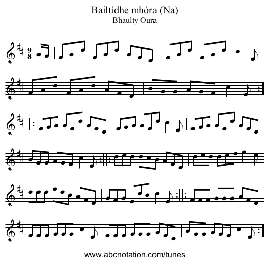 Bailtídhe mhóra (Na) - staff notation