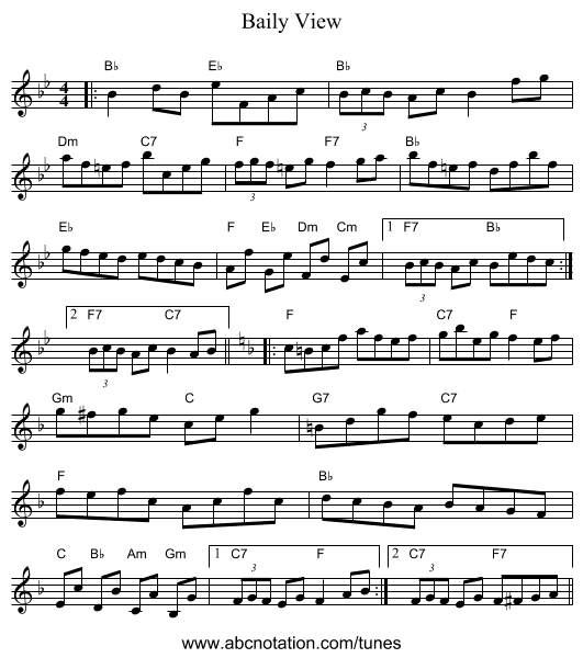 Baily View - staff notation