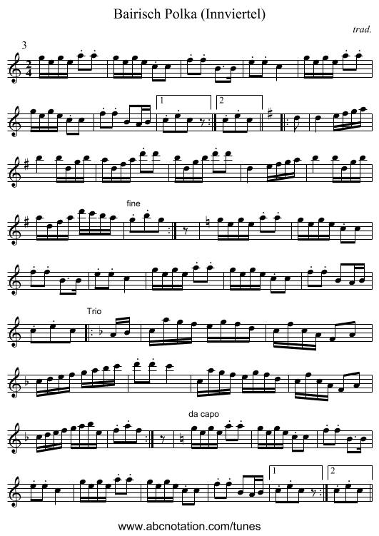 Bairisch Polka (Innviertel) - staff notation