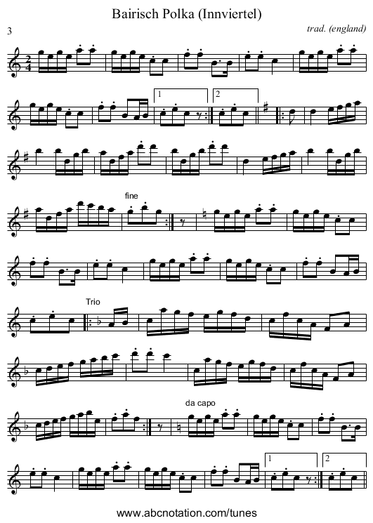 Bairisch Polka (Innviertel) - staff notation